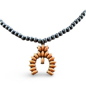 Squash Blossom Necklace on Faux Navajo Pearls Southwest Costume Jewelry